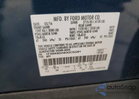 2016 Ford Explorer Xlt z USA, uszkodzony, nr VIN 1FM5K8DH4GGC52281